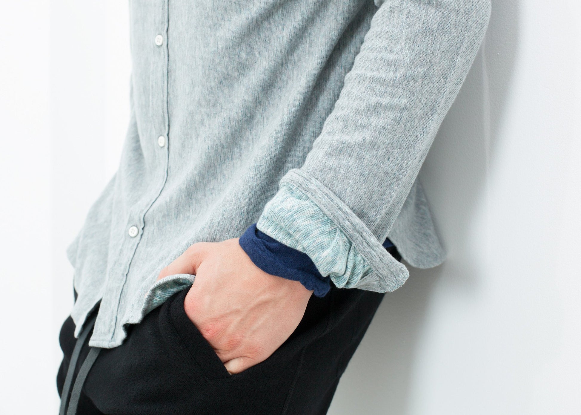 Kasuri Jersey Button-Up in Blue Grey V:Room