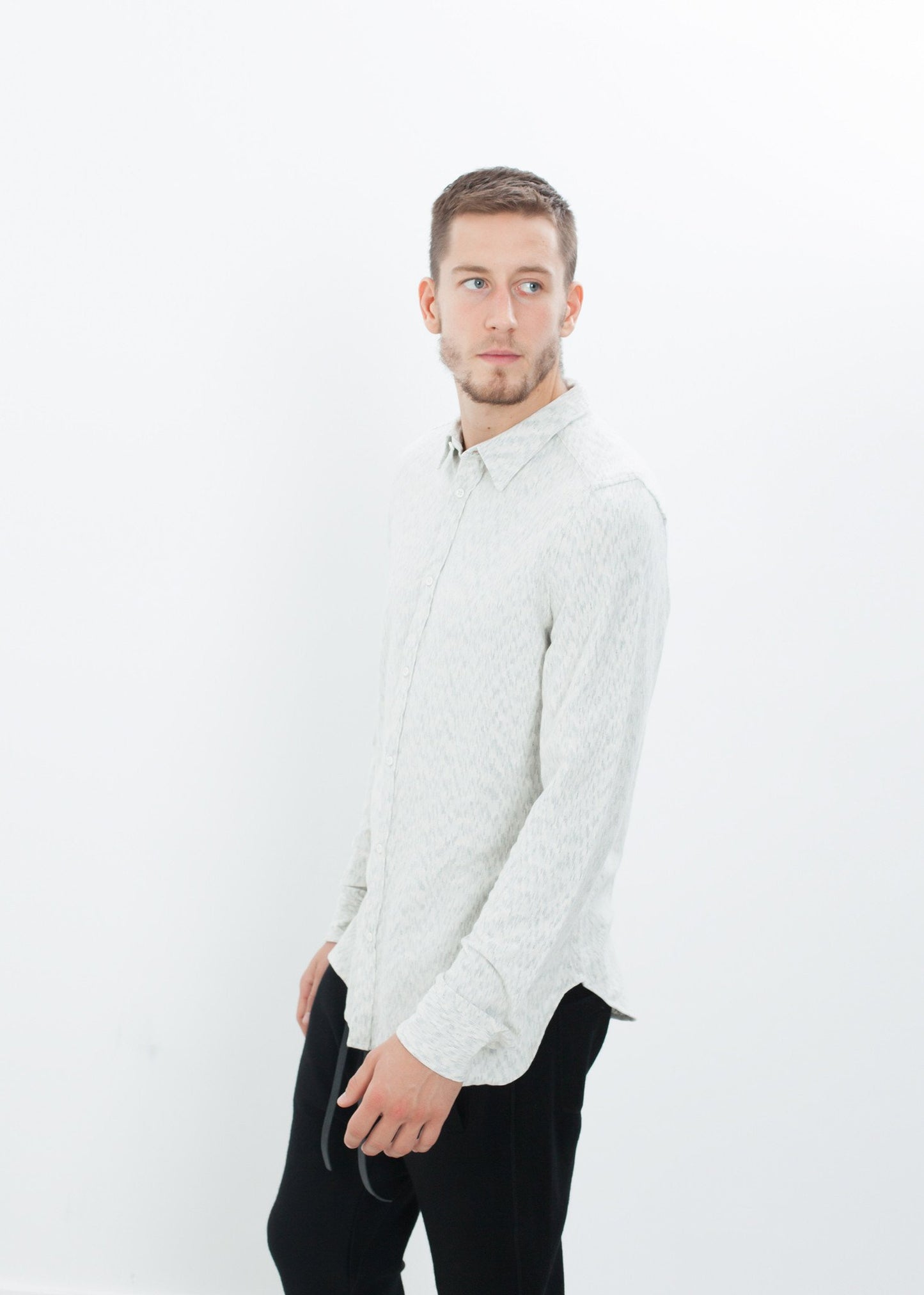 Kasuri Jersey Button-Up in Ivory/Black V:Room