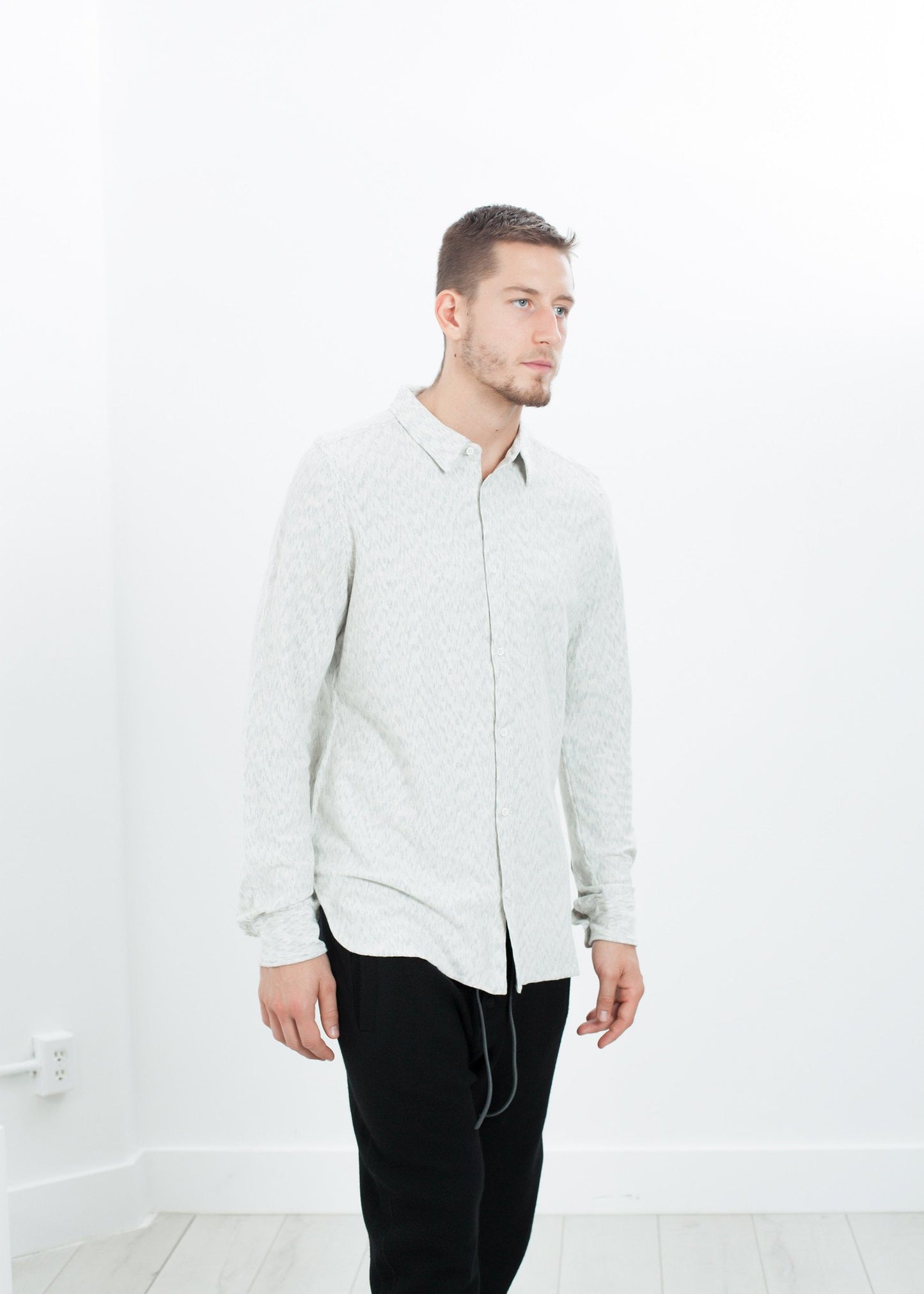 Kasuri Jersey Button-Up in Ivory/Black V:Room