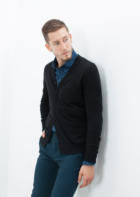 Hidden Placket Cardigan in Black Isabel Benenato