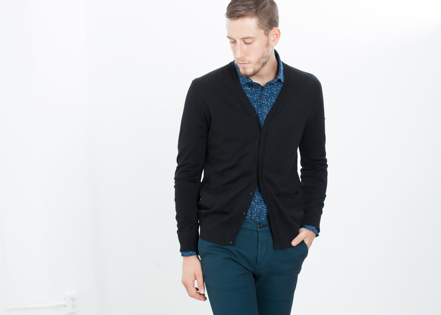 Hidden Placket Cardigan in Black Isabel Benenato