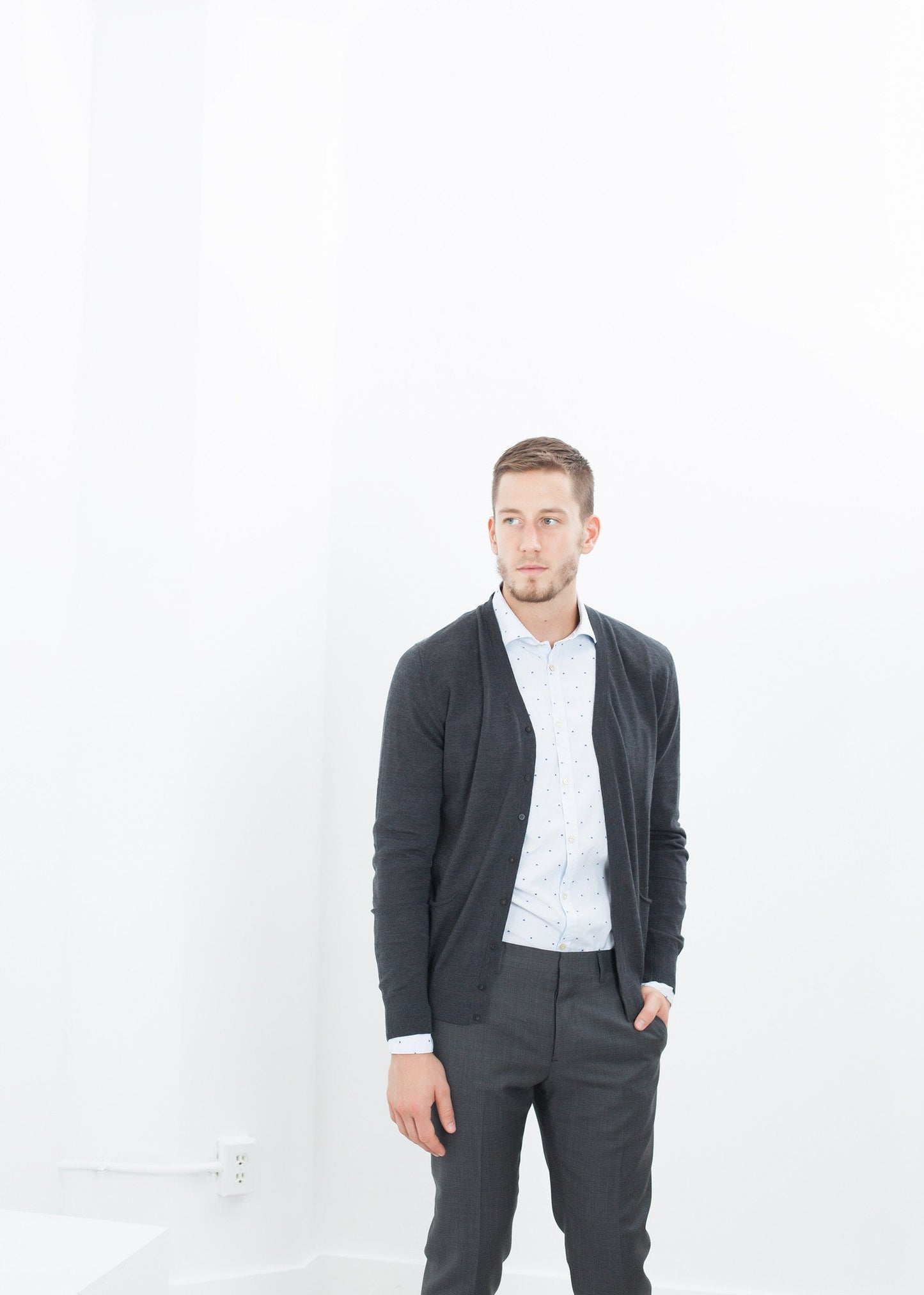 Hidden Placket Cardigan in Charcoal Isabel Benenato