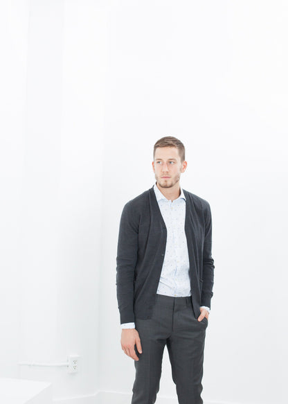 Hidden Placket Cardigan in Charcoal Isabel Benenato