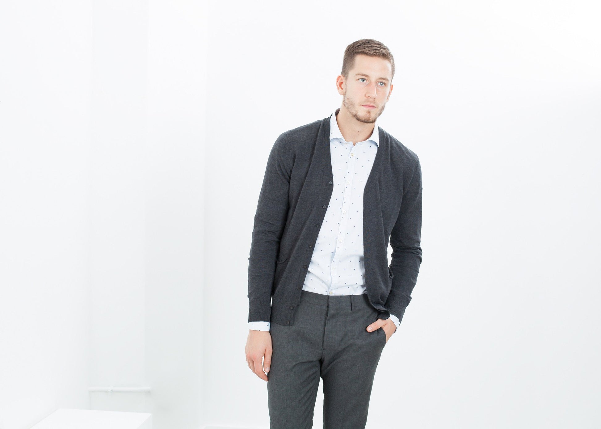 Hidden Placket Cardigan in Charcoal Isabel Benenato