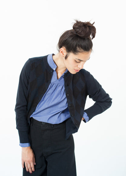 Quilt Pattern Cardigan in Black/Navy Yoshi Kondo