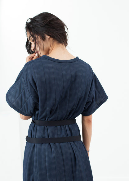 Quilted Mesh T-Shirt Dress in Navy Maria Calderara