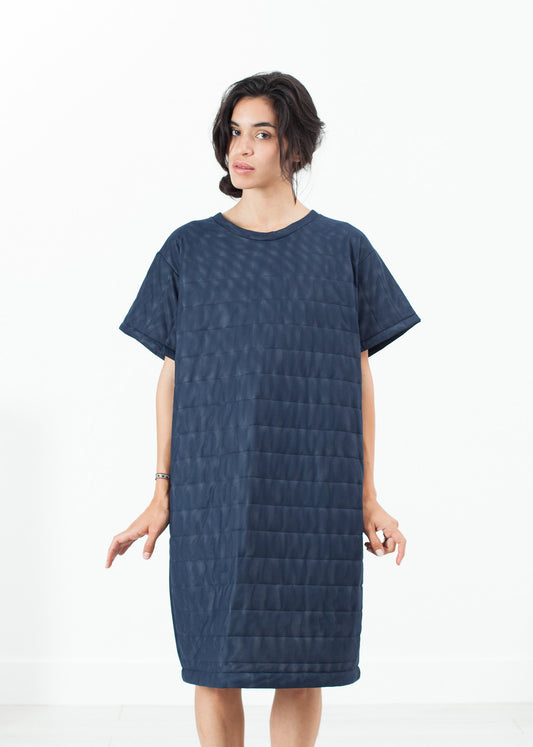 Quilted Mesh T-Shirt Dress in Navy Maria Calderara