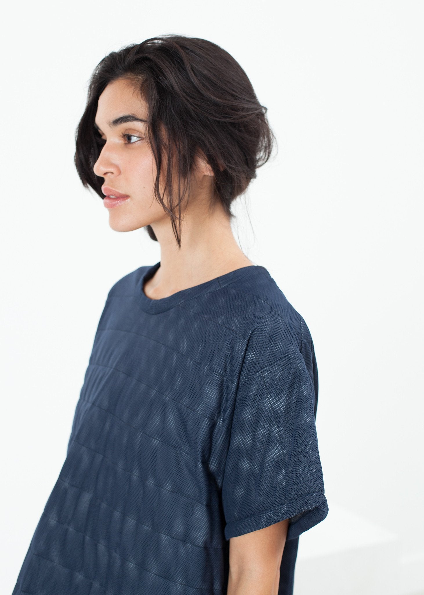 Quilted Mesh T-Shirt Dress in Navy Maria Calderara