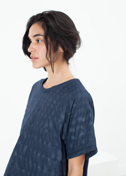 Quilted Mesh T-Shirt Dress in Navy Maria Calderara