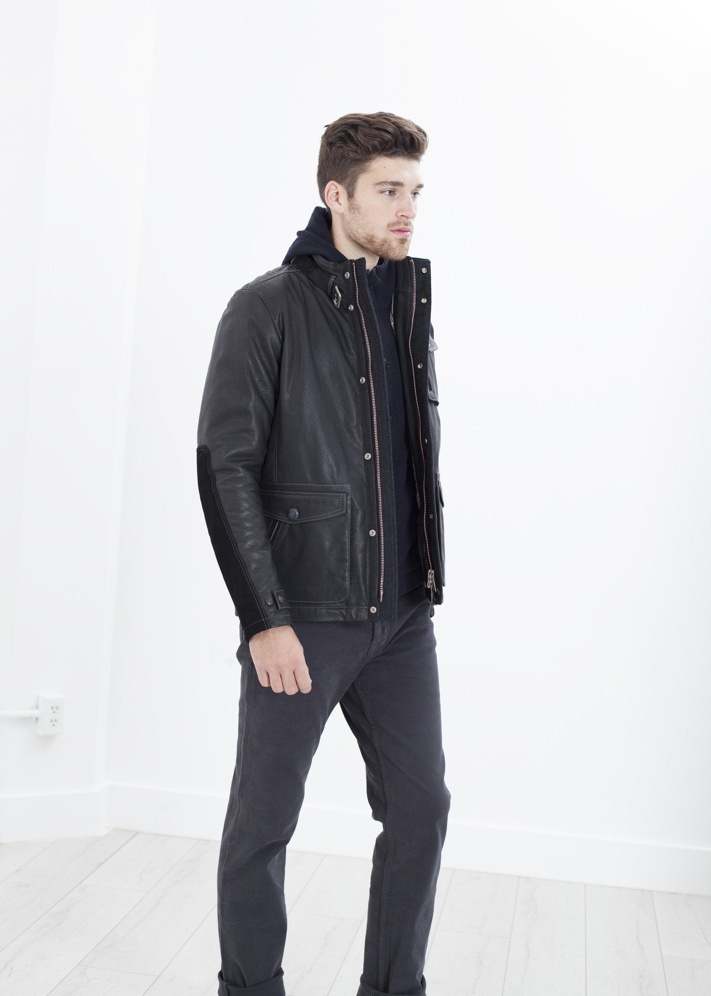 Prince Leather Field Jacket in Meteor Handstich