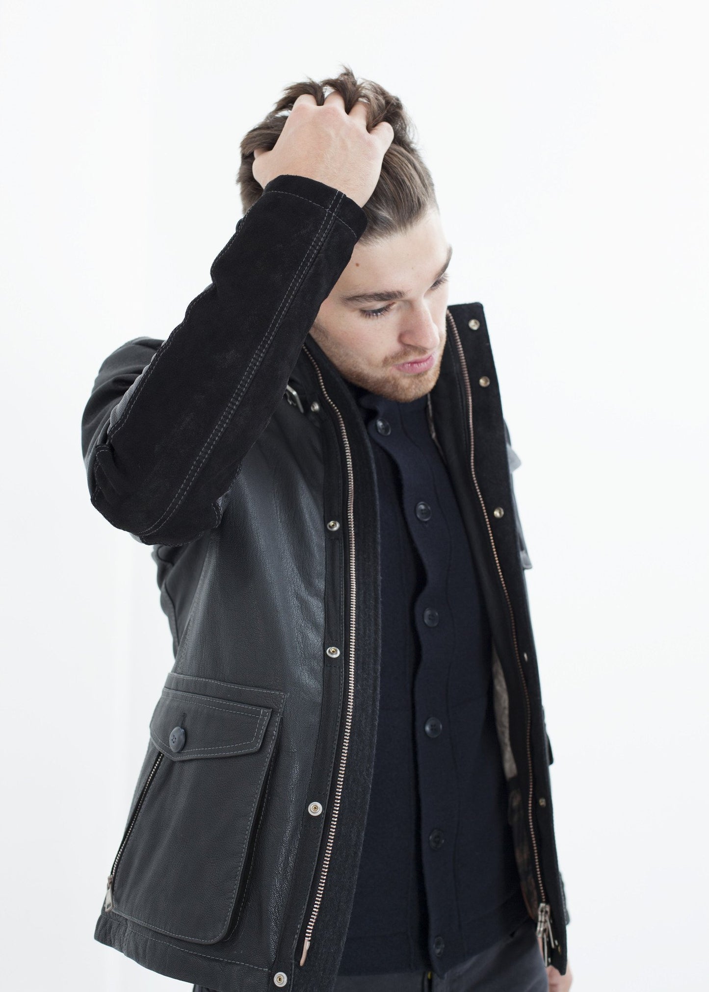 Prince Leather Field Jacket in Meteor Handstich