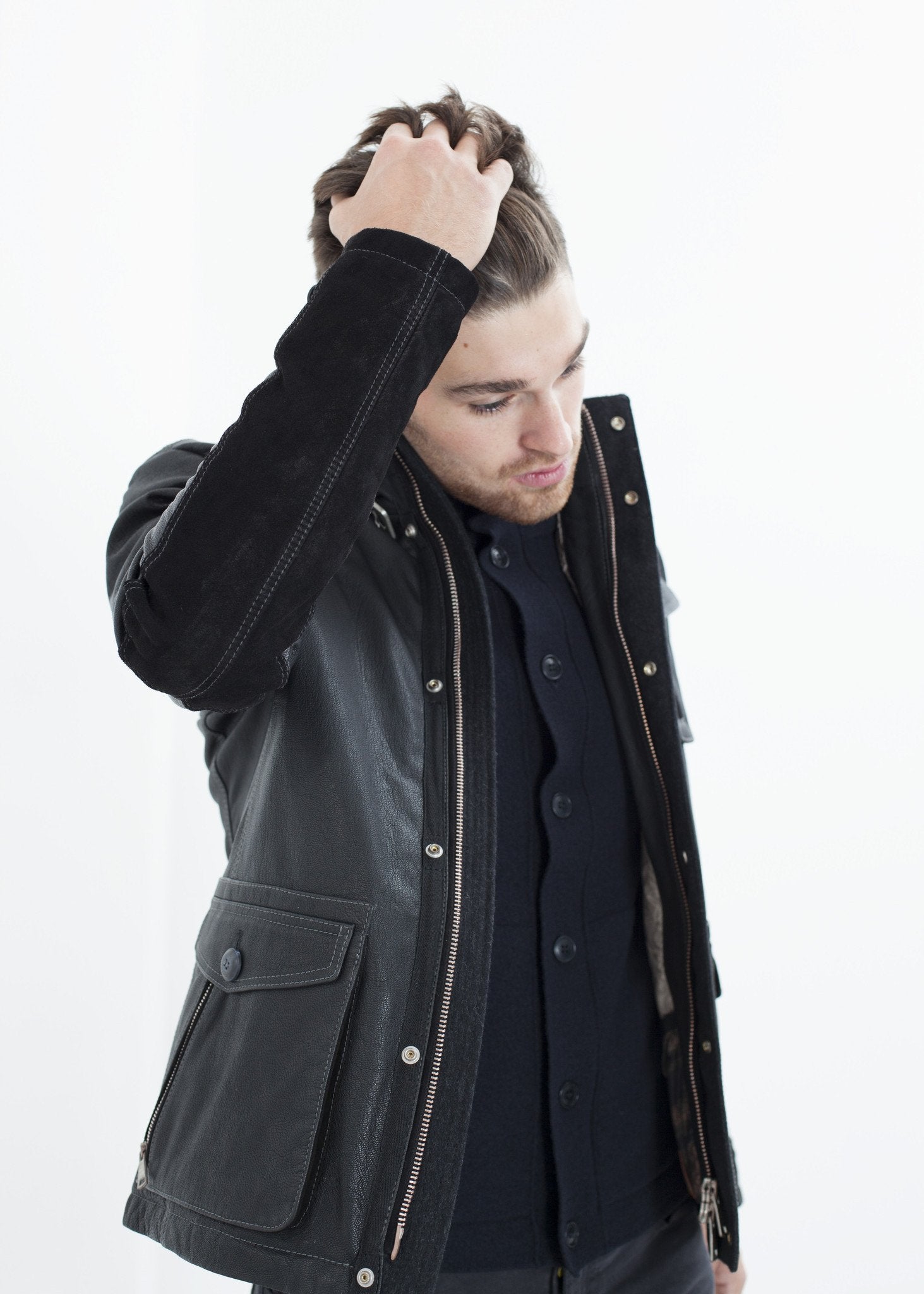 Prince Leather Field Jacket in Meteor Handstich