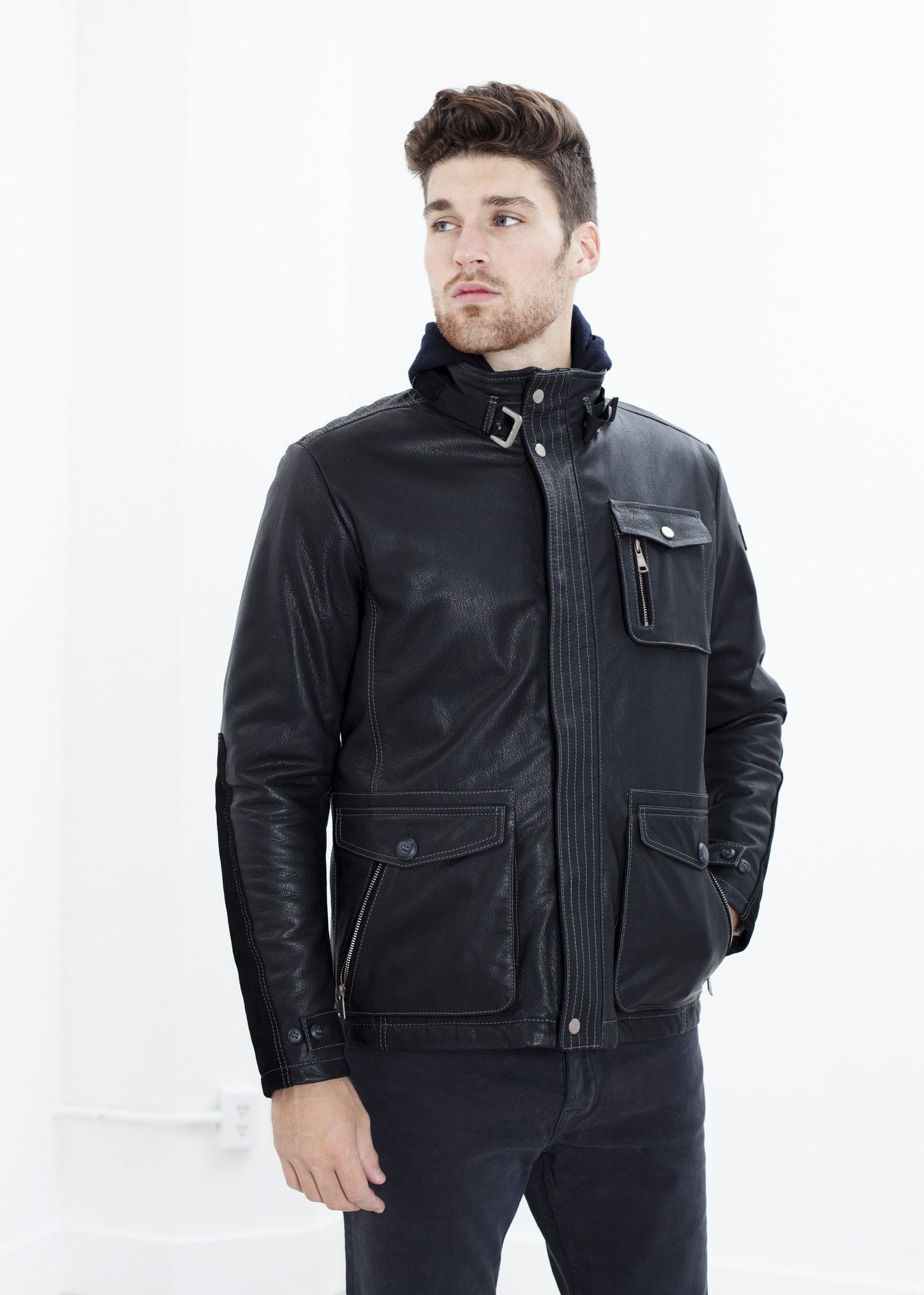 Prince Leather Field Jacket in Meteor Handstich