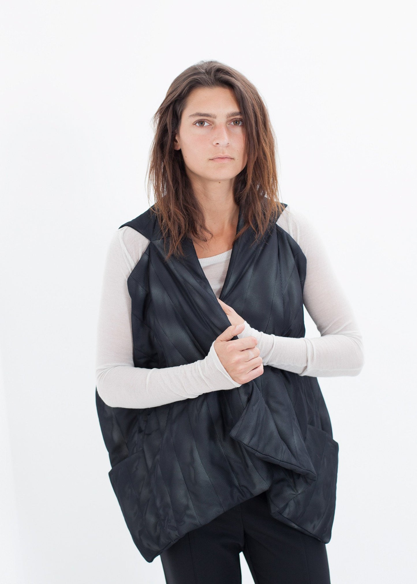 Quilted Mesh Waistcoat in Black/White Maria Calderara