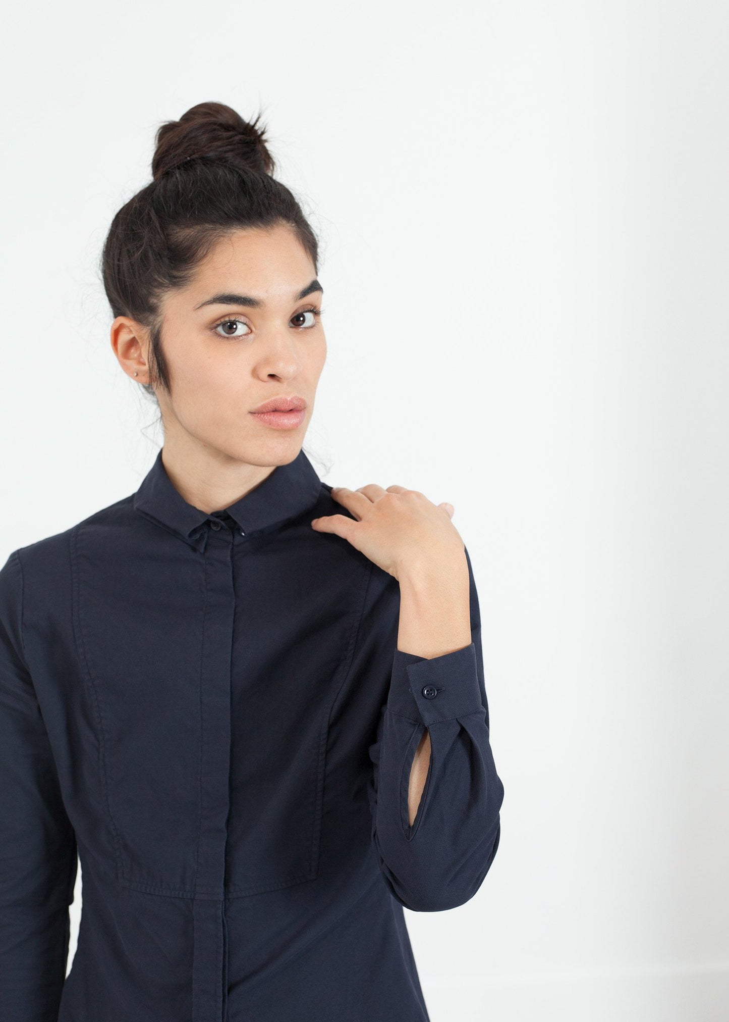 Wrinkled Tux Shirt in Navy Sibel Saral