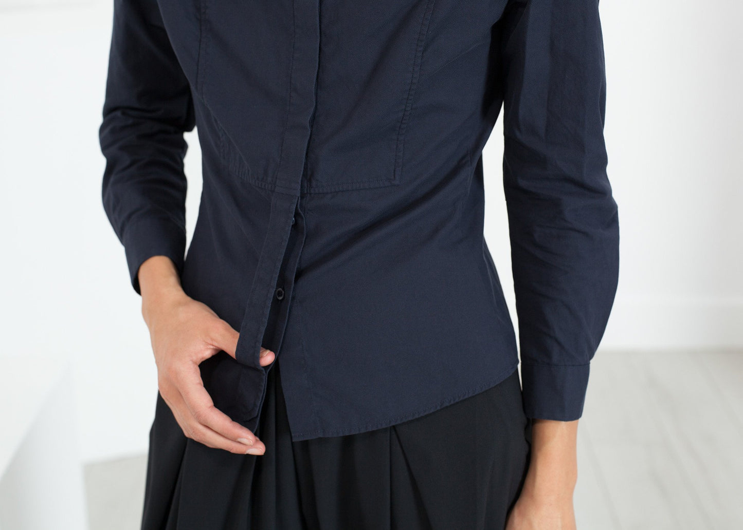 Wrinkled Tux Shirt in Navy Sibel Saral