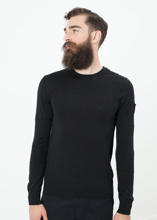 Button Shoulder Pullover in Black Isabel Benenato