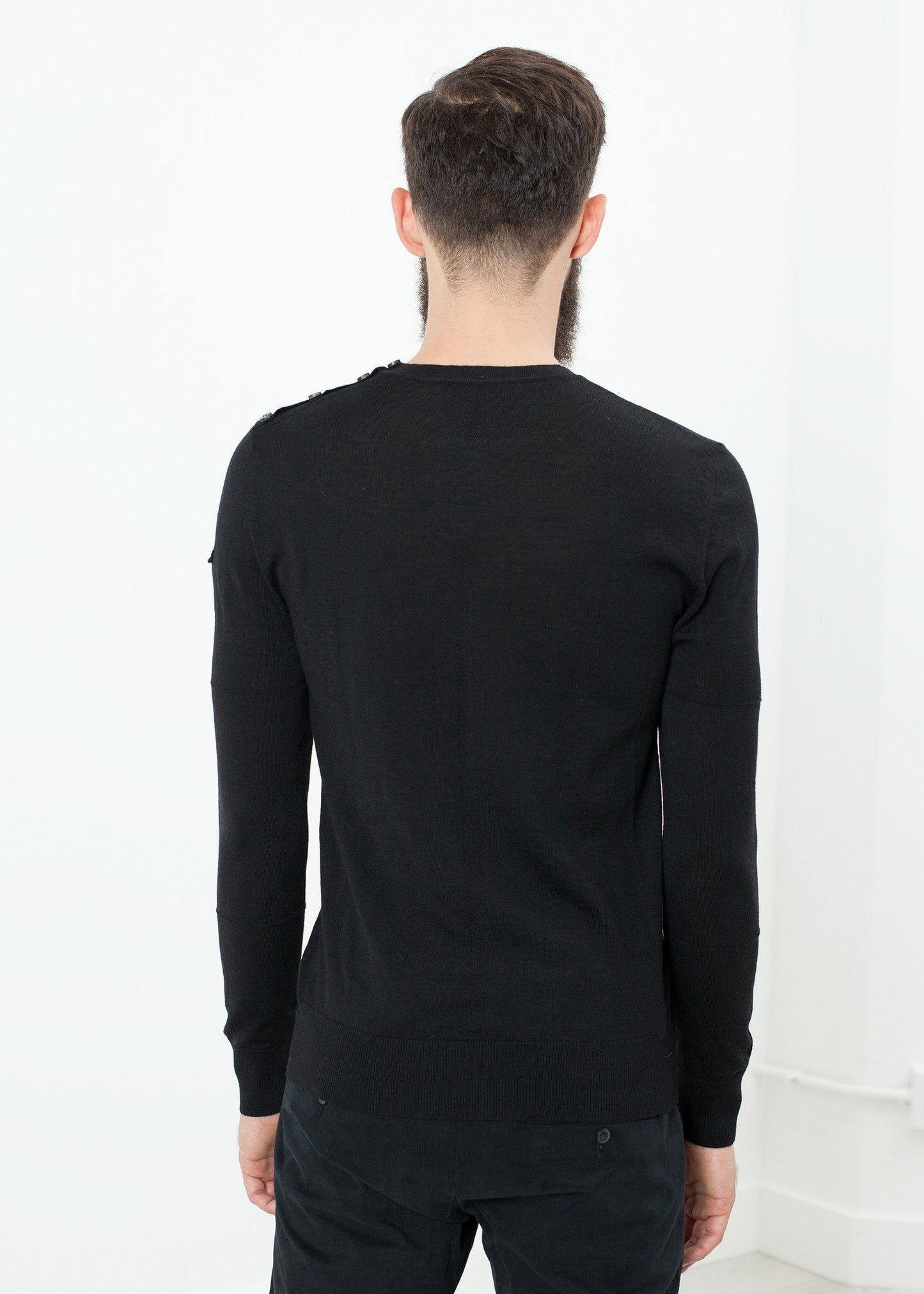 Button Shoulder Pullover in Black Isabel Benenato