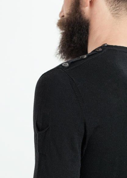 Button Shoulder Pullover in Black Isabel Benenato