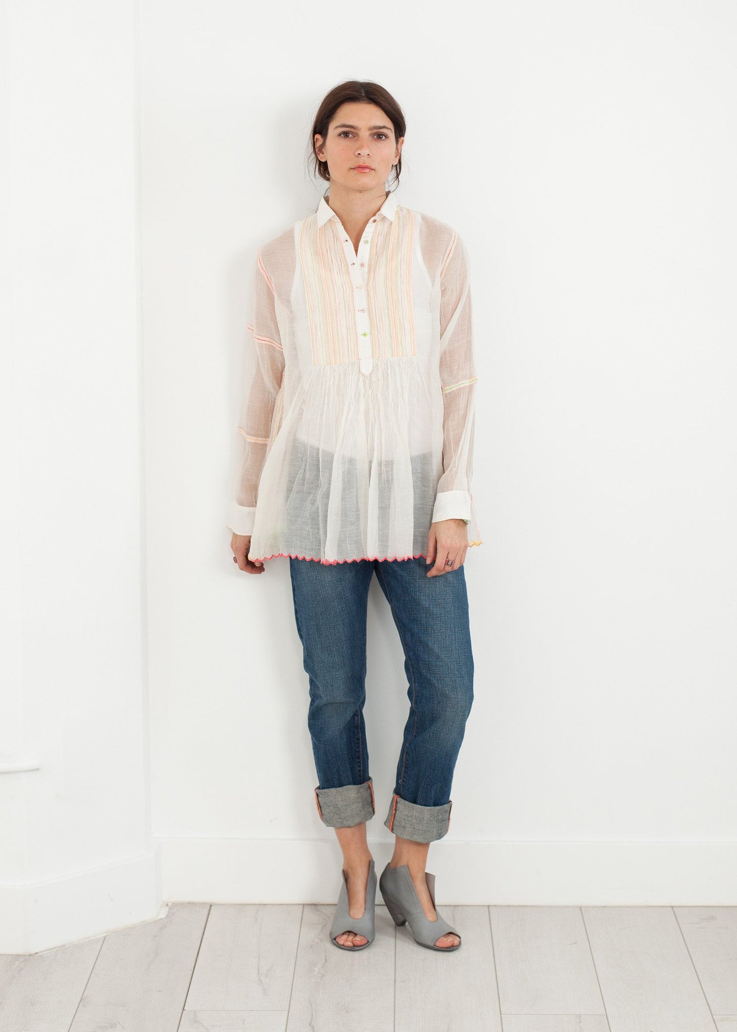 Sheer Rainbow Blouse in White Pero