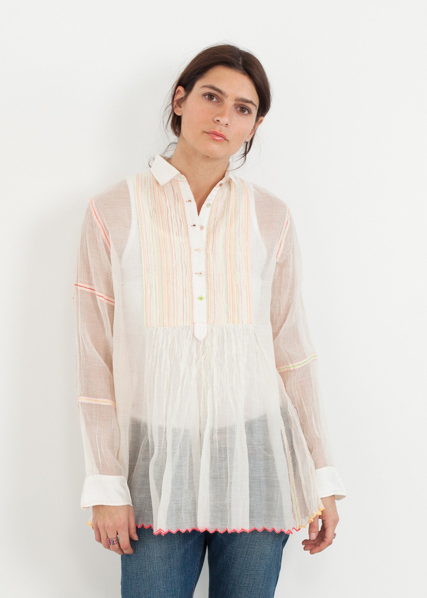 Sheer Rainbow Blouse in White Pero