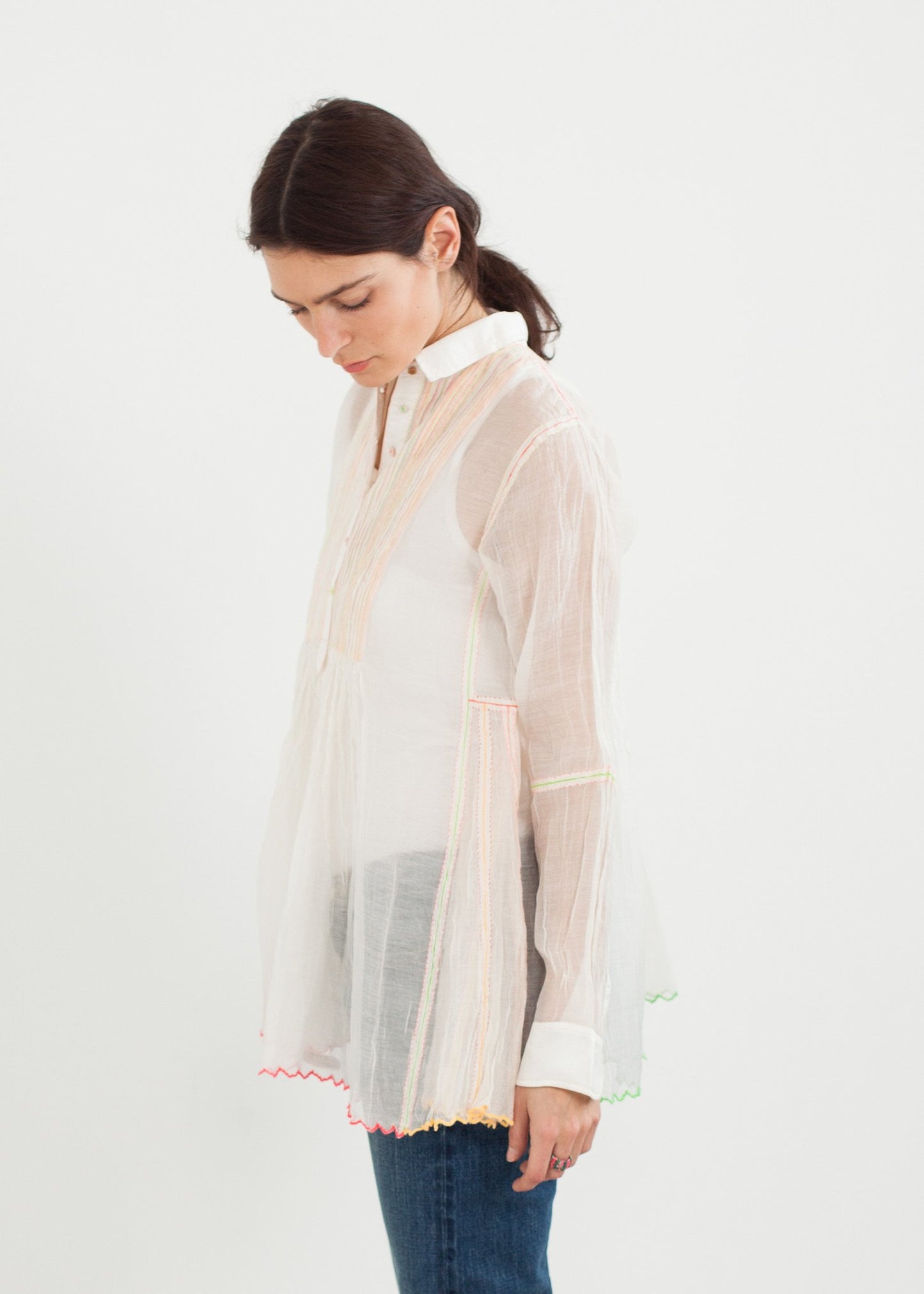 Sheer Rainbow Blouse in White Pero