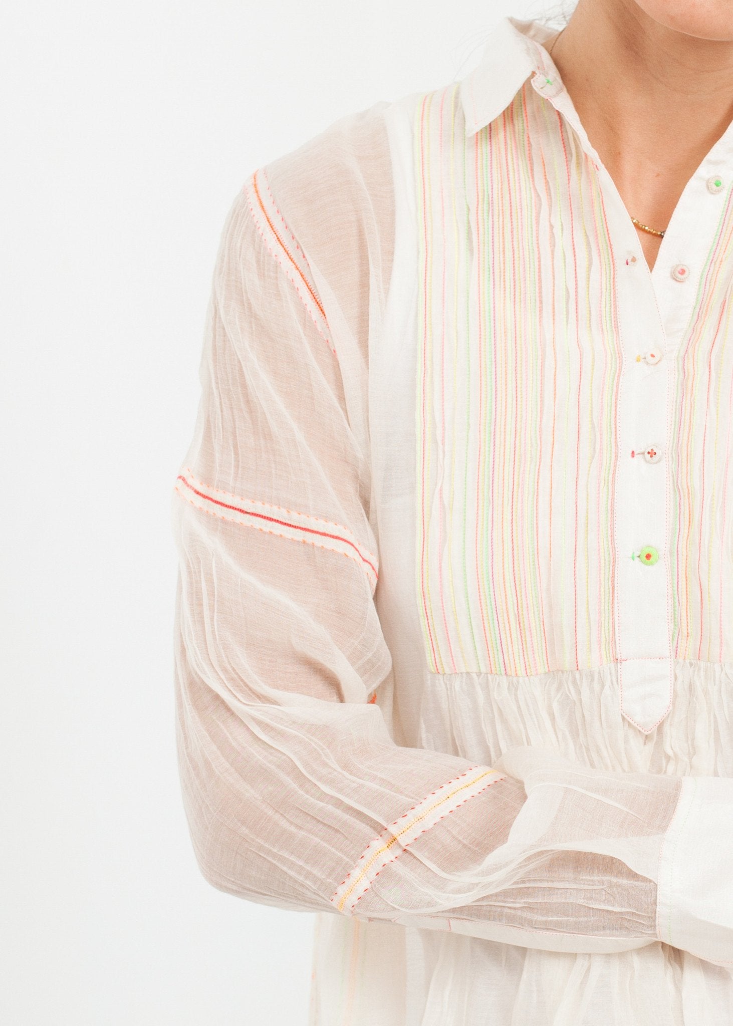 Sheer Rainbow Blouse in White Pero