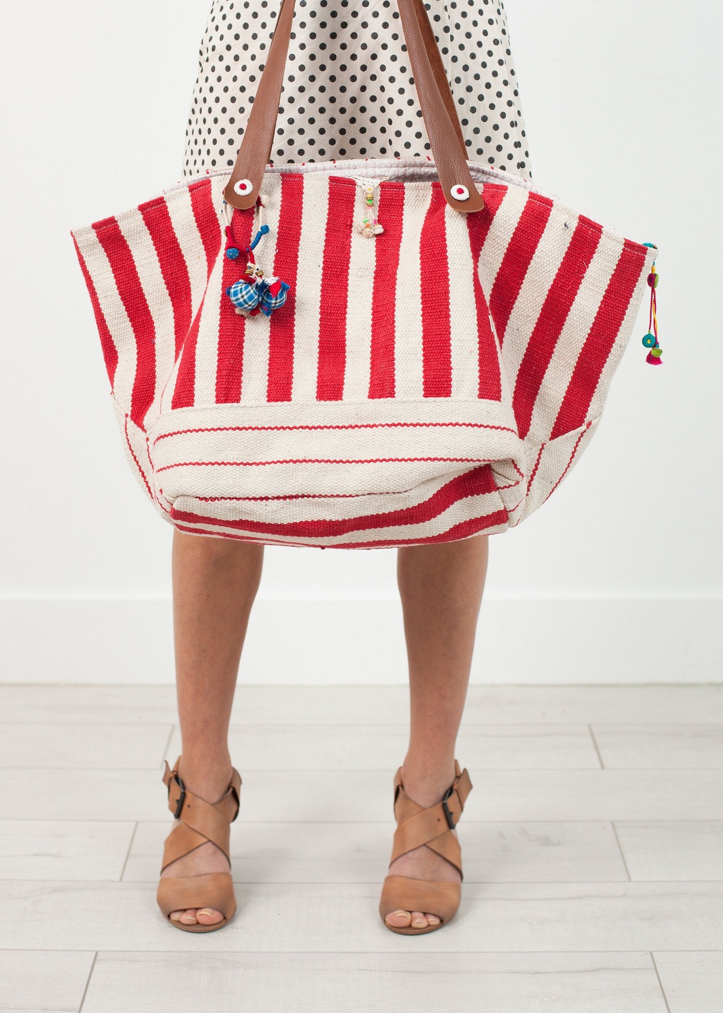 Woven Oversized Tote in Red Stripe Pero