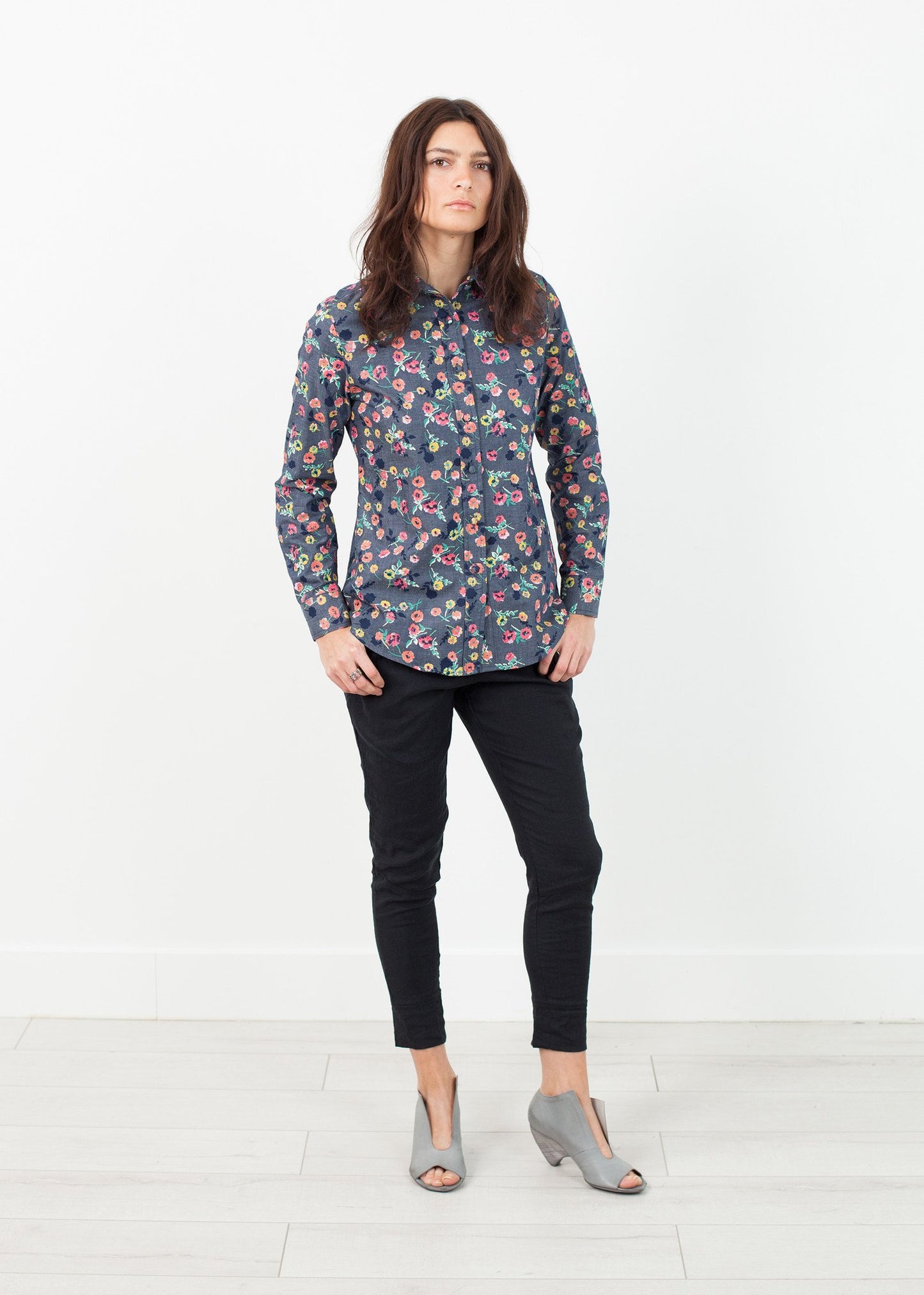 Long Sleeve Blouse in Black/Floral Harvey Faircloth