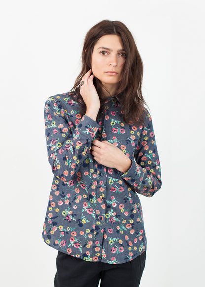 Long Sleeve Blouse in Black/Floral Harvey Faircloth