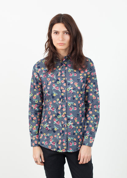 Long Sleeve Blouse in Black/Floral Harvey Faircloth