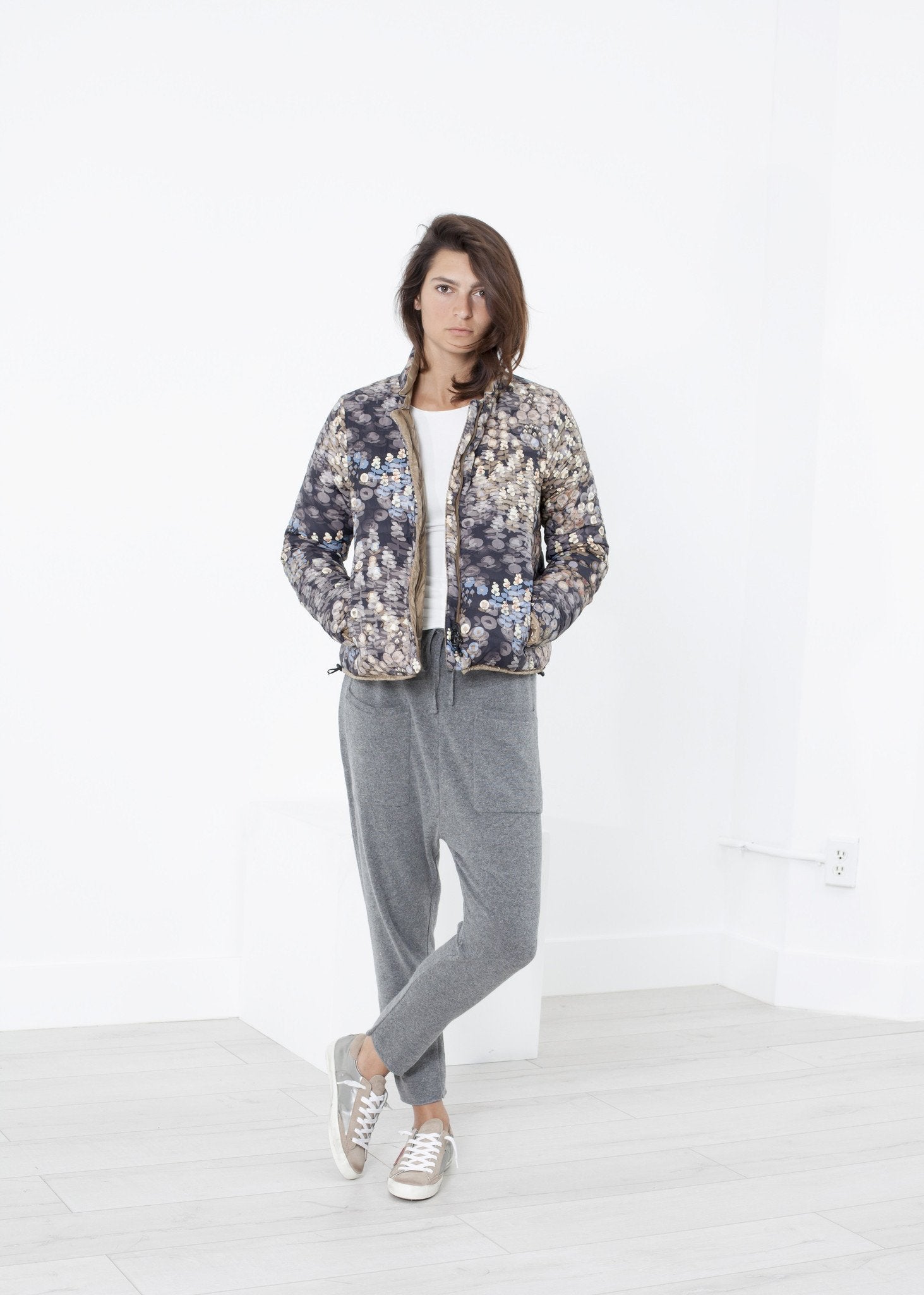 Deione Coat in Graphite Floral Duvetica