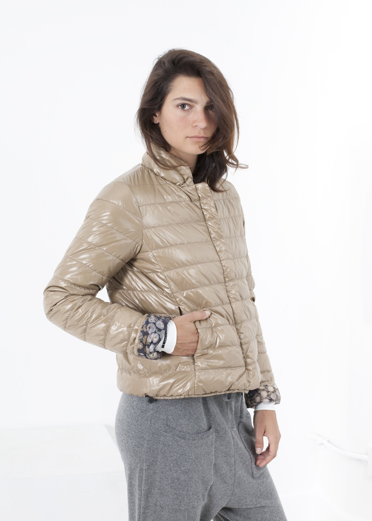 Deione Coat in Graphite Floral Duvetica