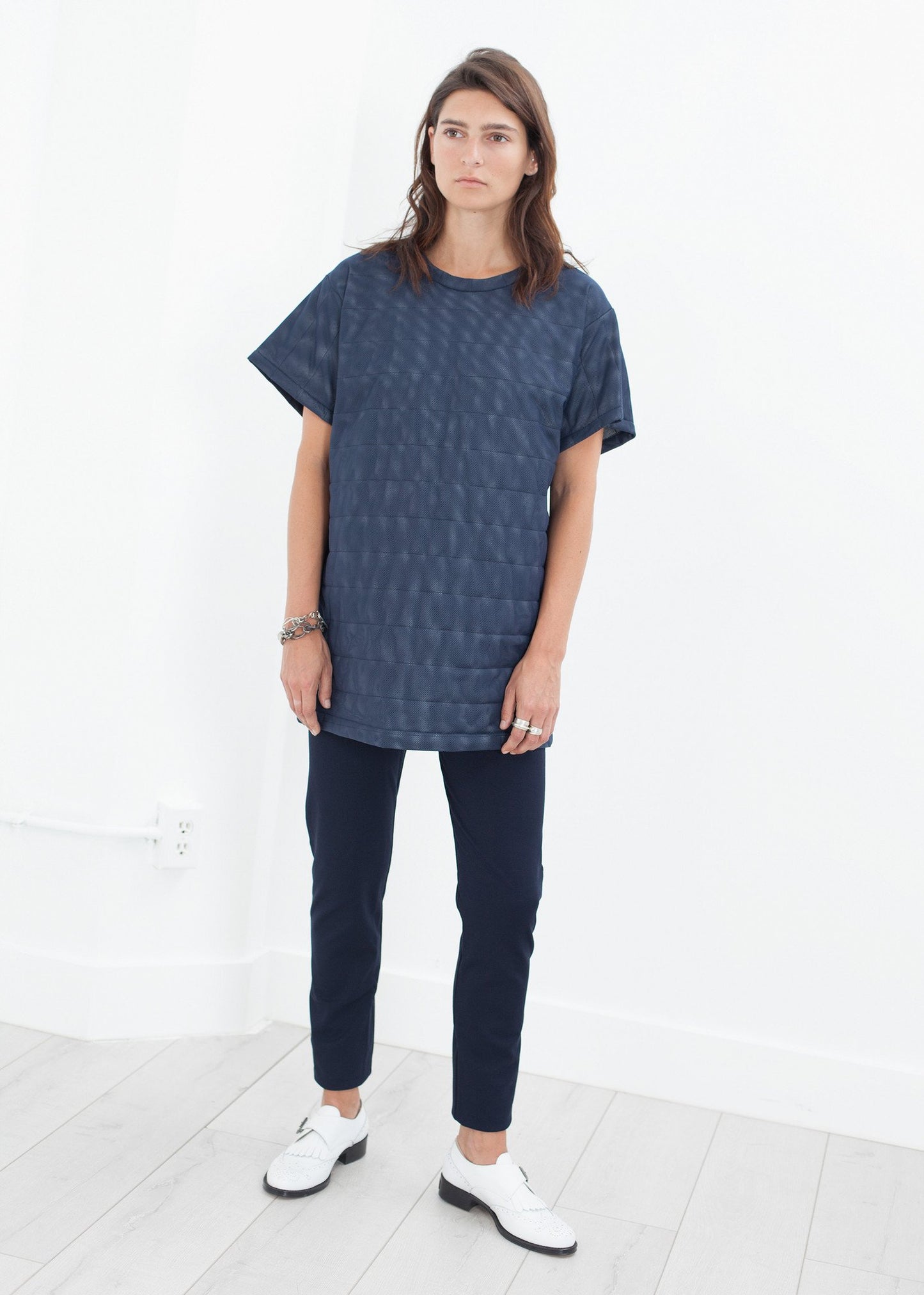 Quilted Mesh Mini Dress in Navy Maria Calderara