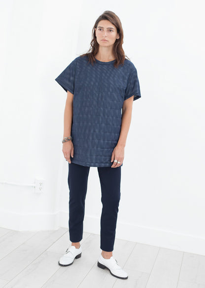 Quilted Mesh Mini Dress in Navy Maria Calderara