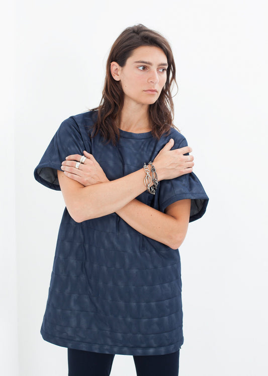 Quilted Mesh Mini Dress in Navy Maria Calderara