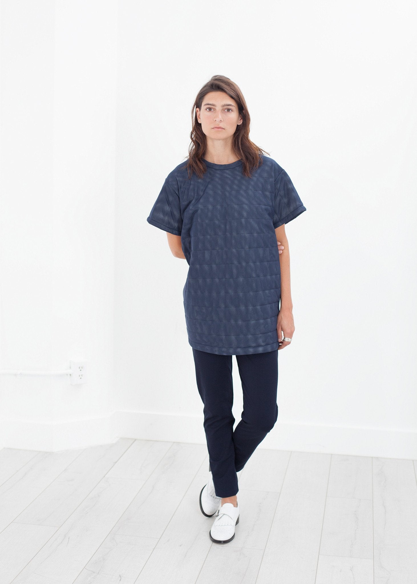 Quilted Mesh Mini Dress in Navy Maria Calderara