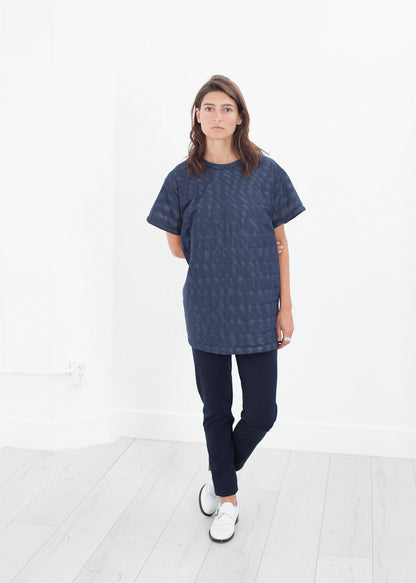 Quilted Mesh Mini Dress in Navy Maria Calderara