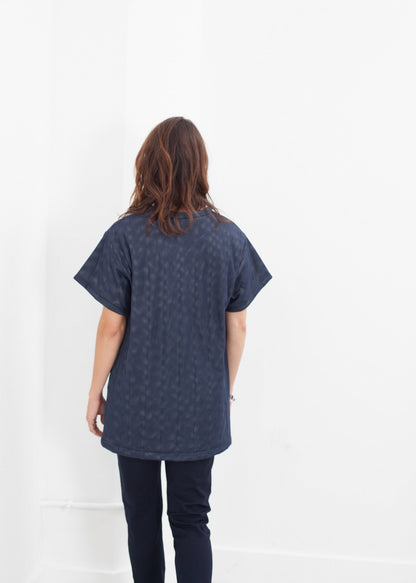 Quilted Mesh Mini Dress in Navy Maria Calderara