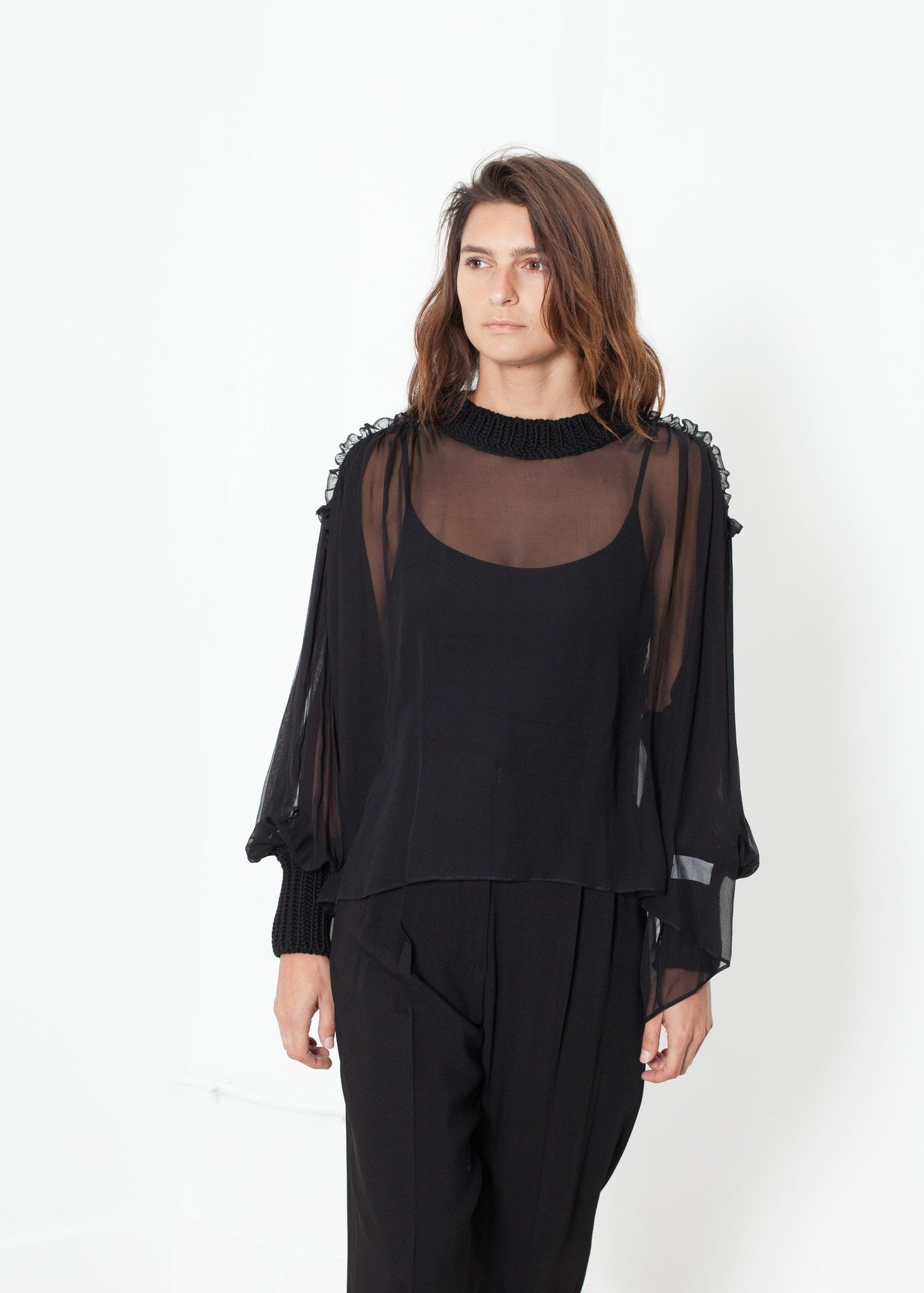 Poet Silk Sweater in Black Louiza Babouryan