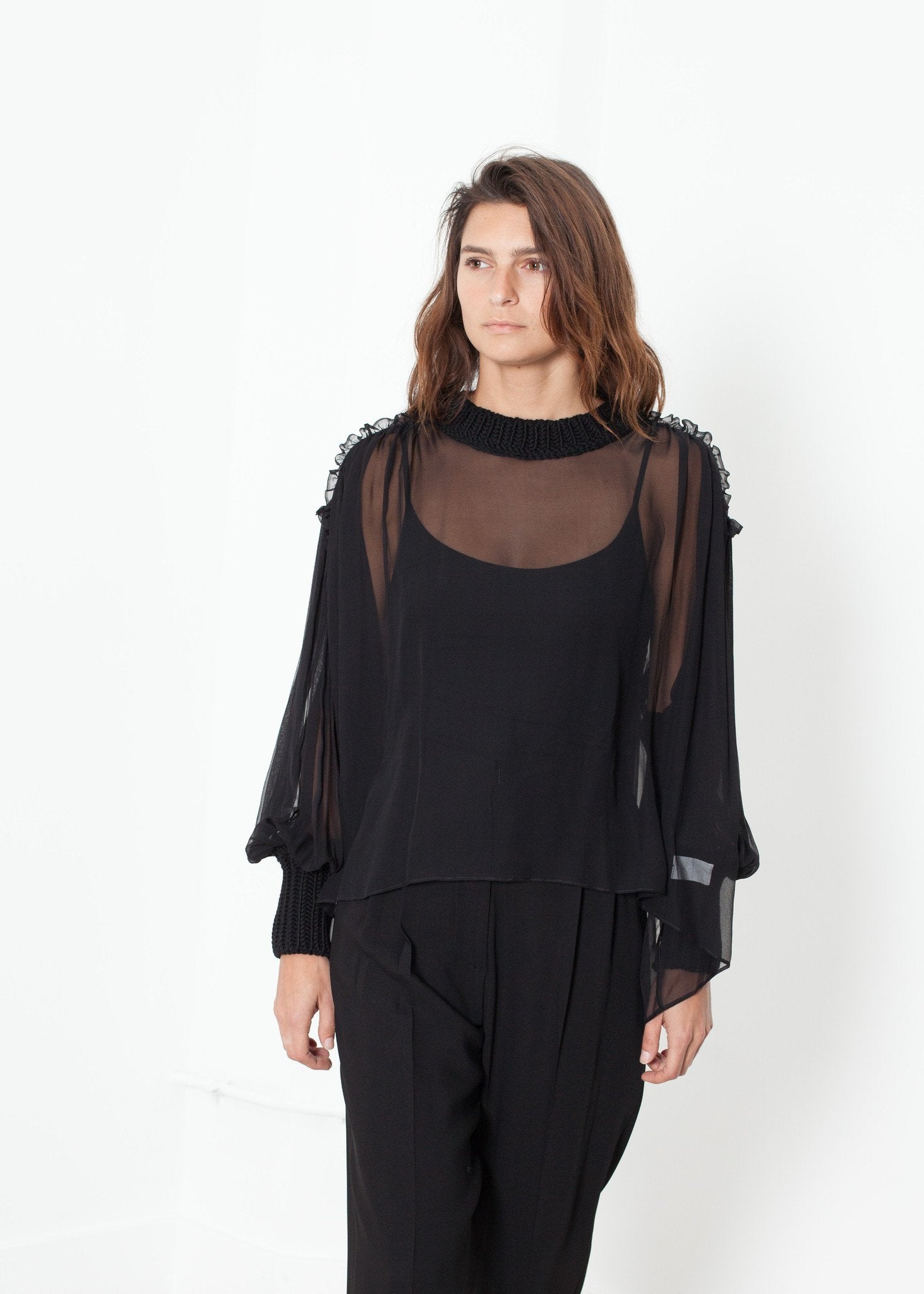 Poet Silk Sweater in Black Louiza Babouryan