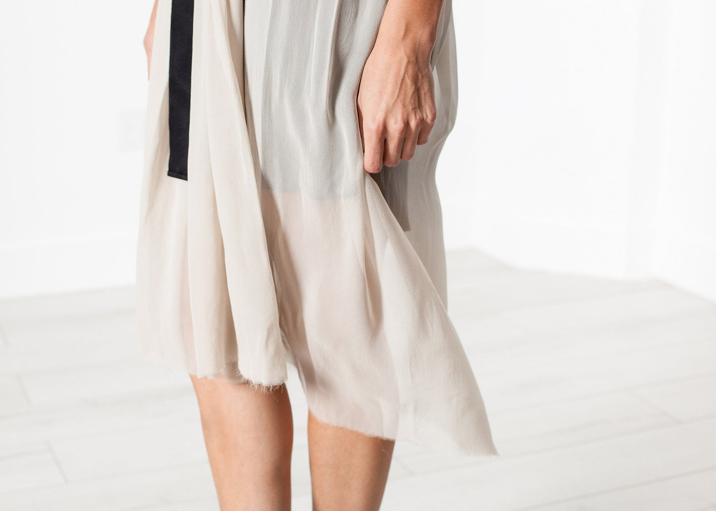 Chiffon Cape Back Dress in Sand Louiza Babouryan