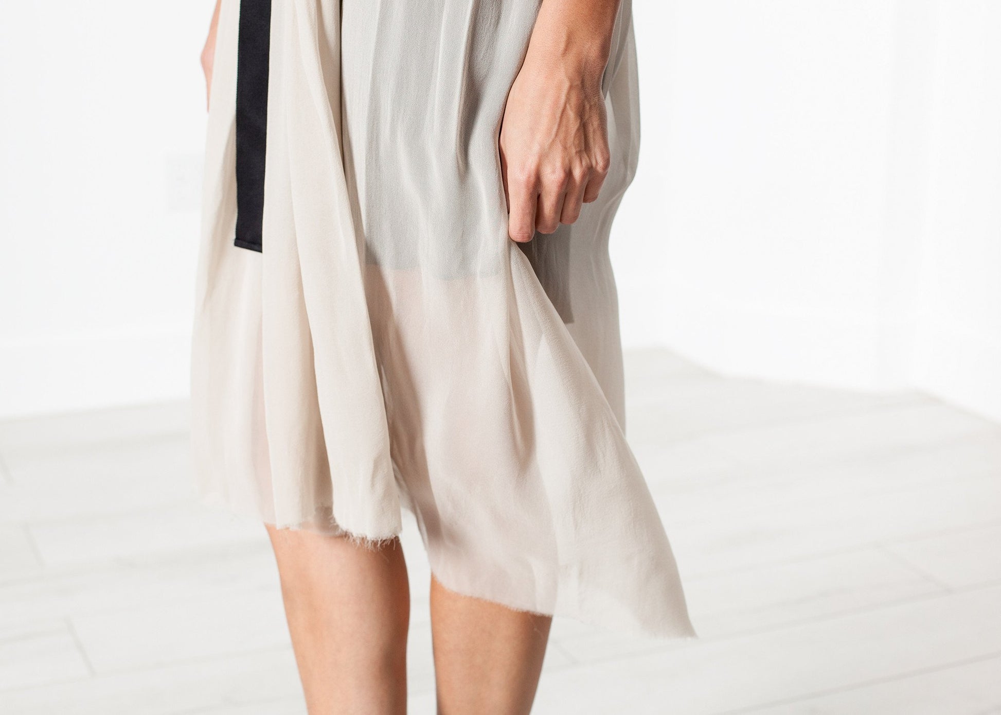 Chiffon Cape Back Dress in Sand Louiza Babouryan