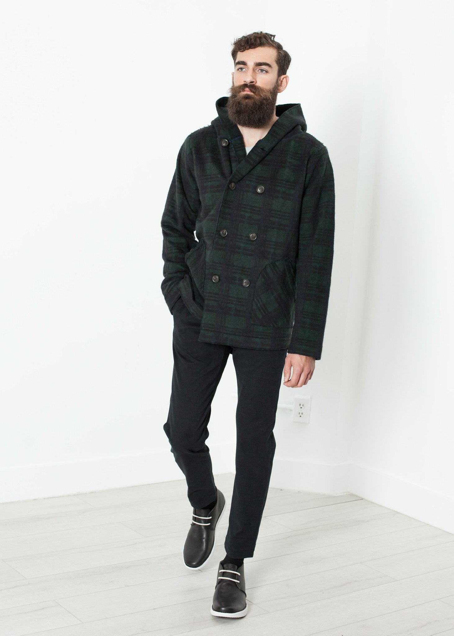 Double Breasted Hoodie in Forest Plaid V:Room