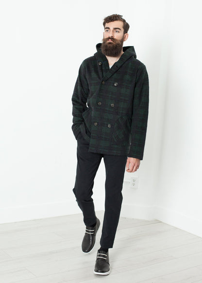 Double Breasted Hoodie in Forest Plaid V:Room