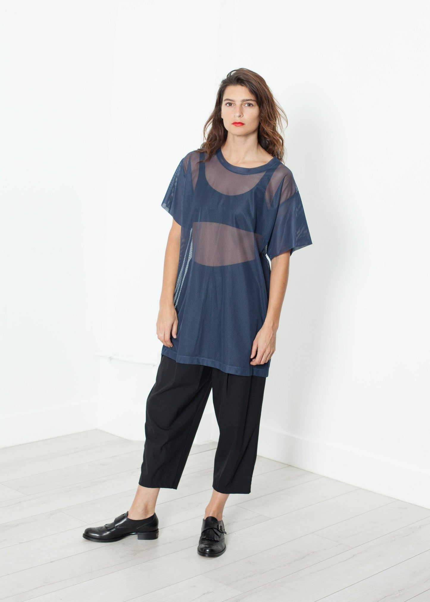 Mesh Over Dress in Navy Maria Calderara