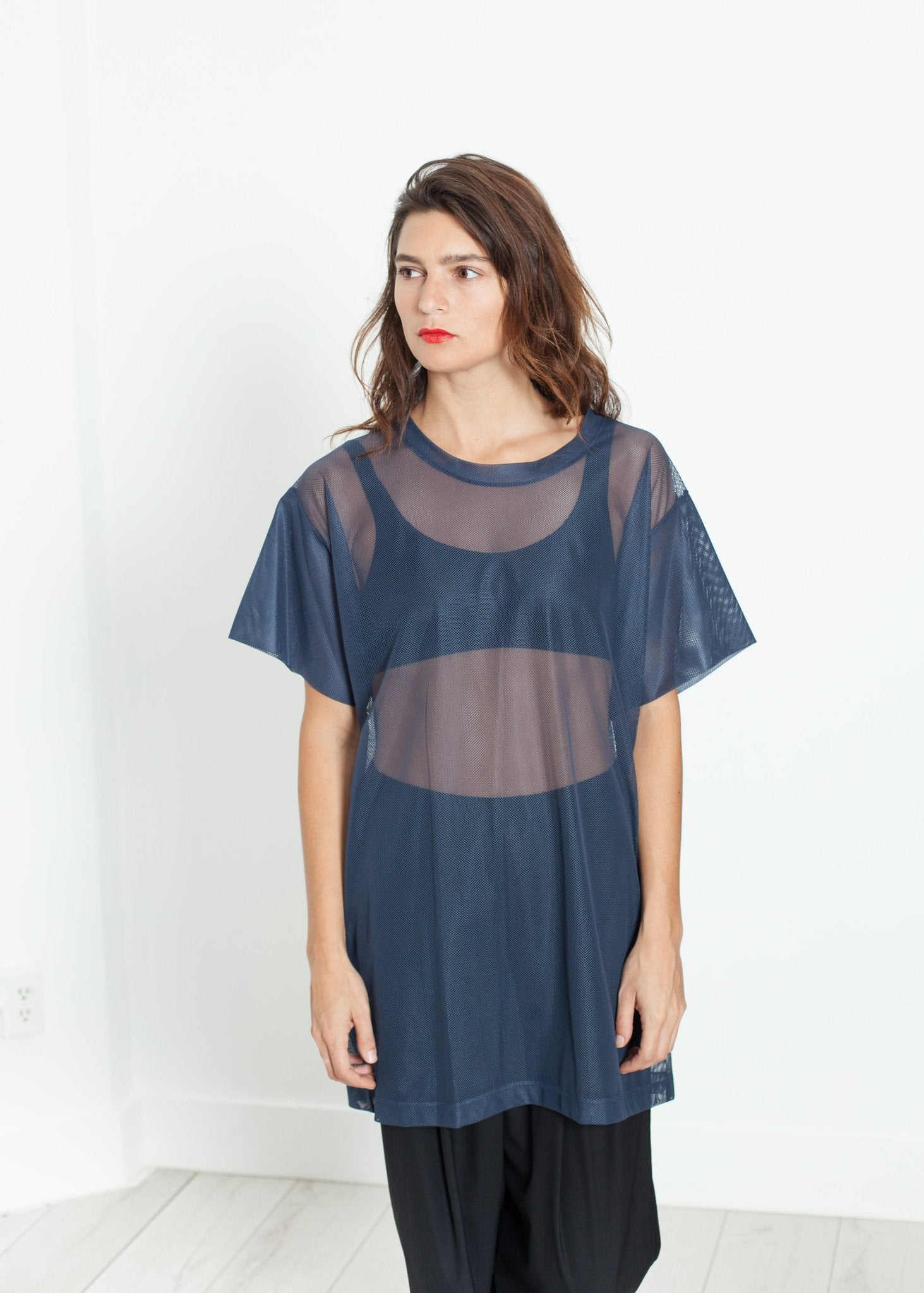 Mesh Over Tee in Navy Maria Calderara