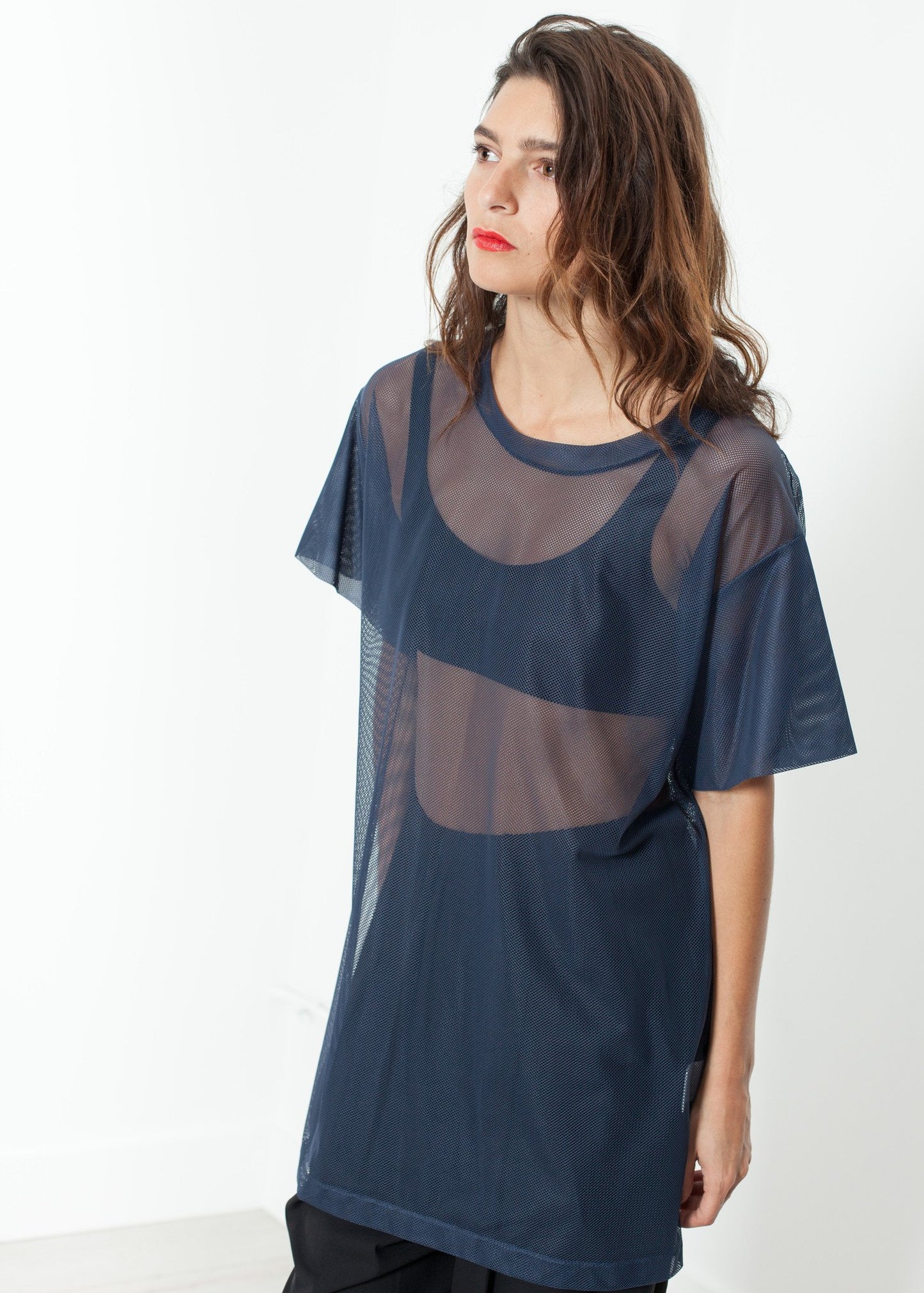 Mesh Over Dress in Navy Maria Calderara