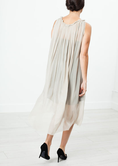 Chiffon Cape Back Dress in Sand Louiza Babouryan
