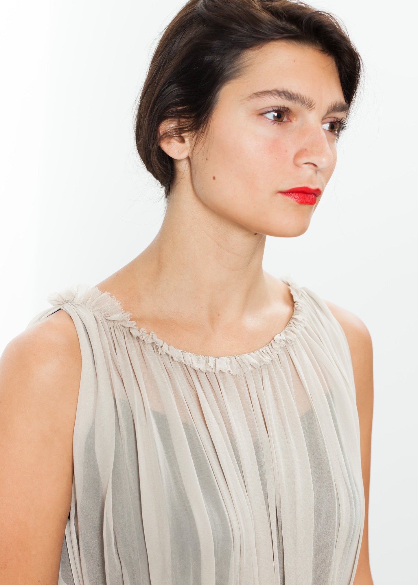 Chiffon Cape Back Dress in Sand Louiza Babouryan